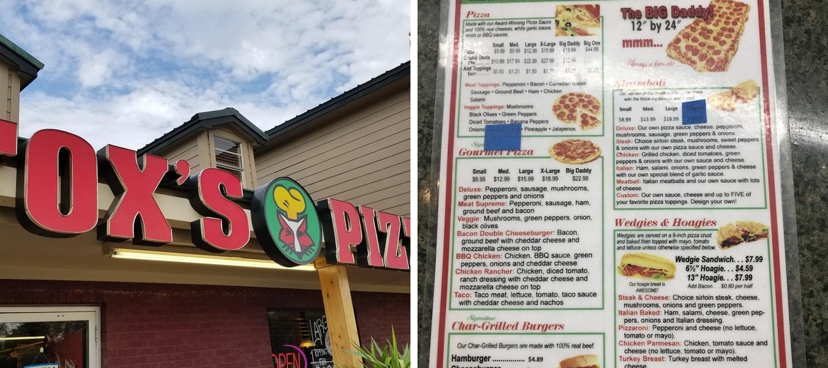 Fox's Pizza Den Menu