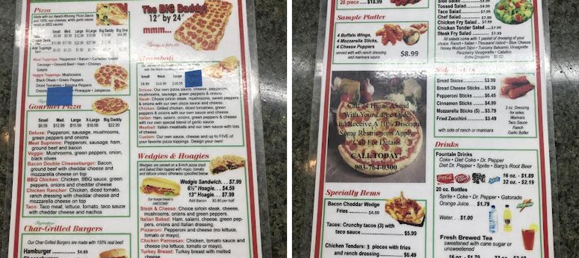 Fox's Pizza Den Menu